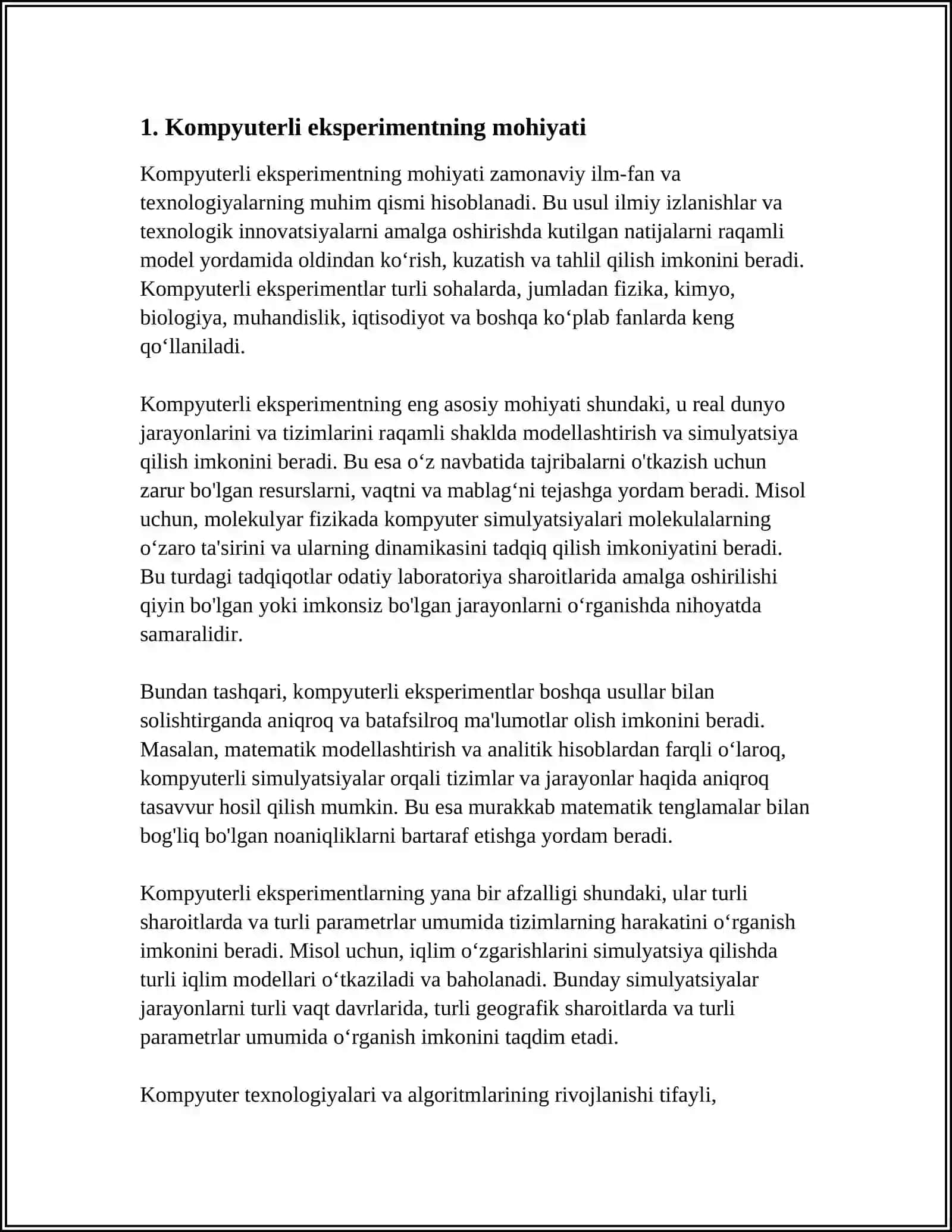 KOMPYUTERLI EKSPERIMENT, UNING IMKONIYATLARI VA SAMARADORLIGI 3