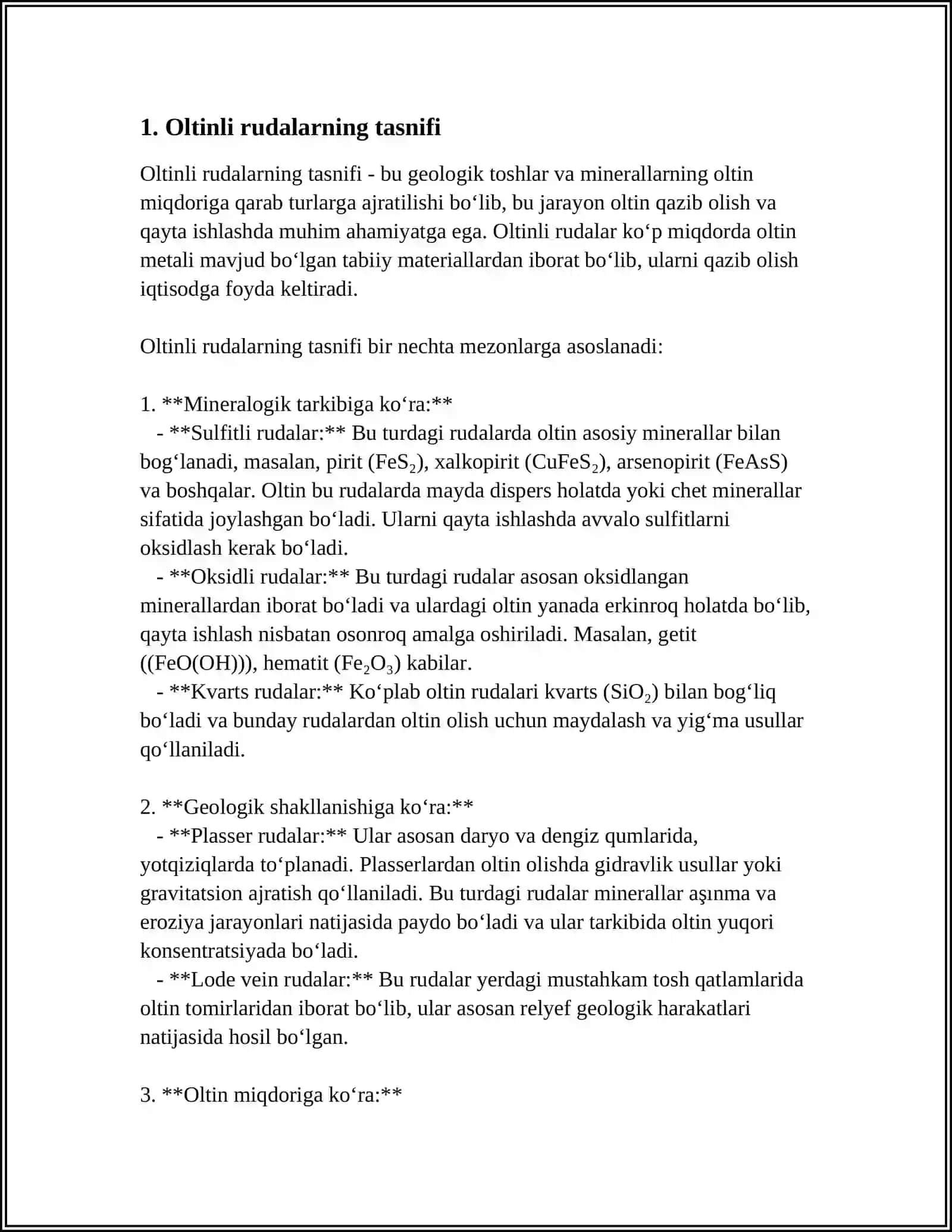 Oltinli rudalarning tasnifi 3