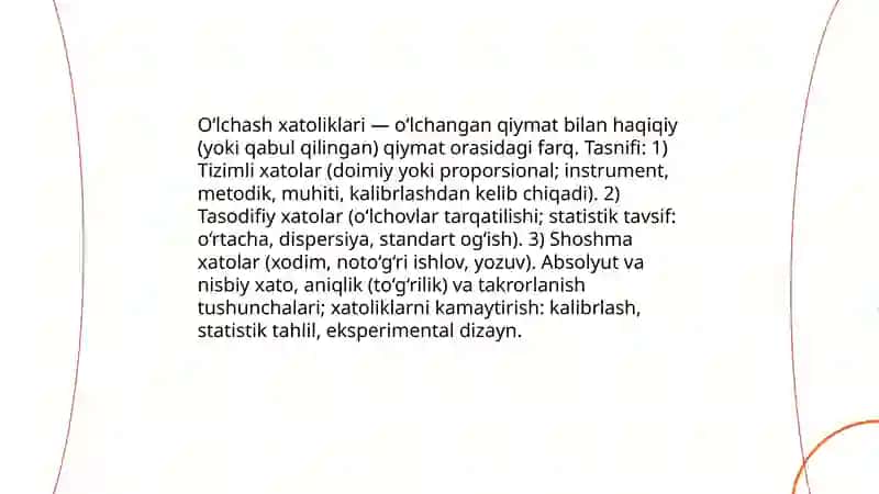 O‘lchash ishlarining xatoliklari va nazariyasi 3