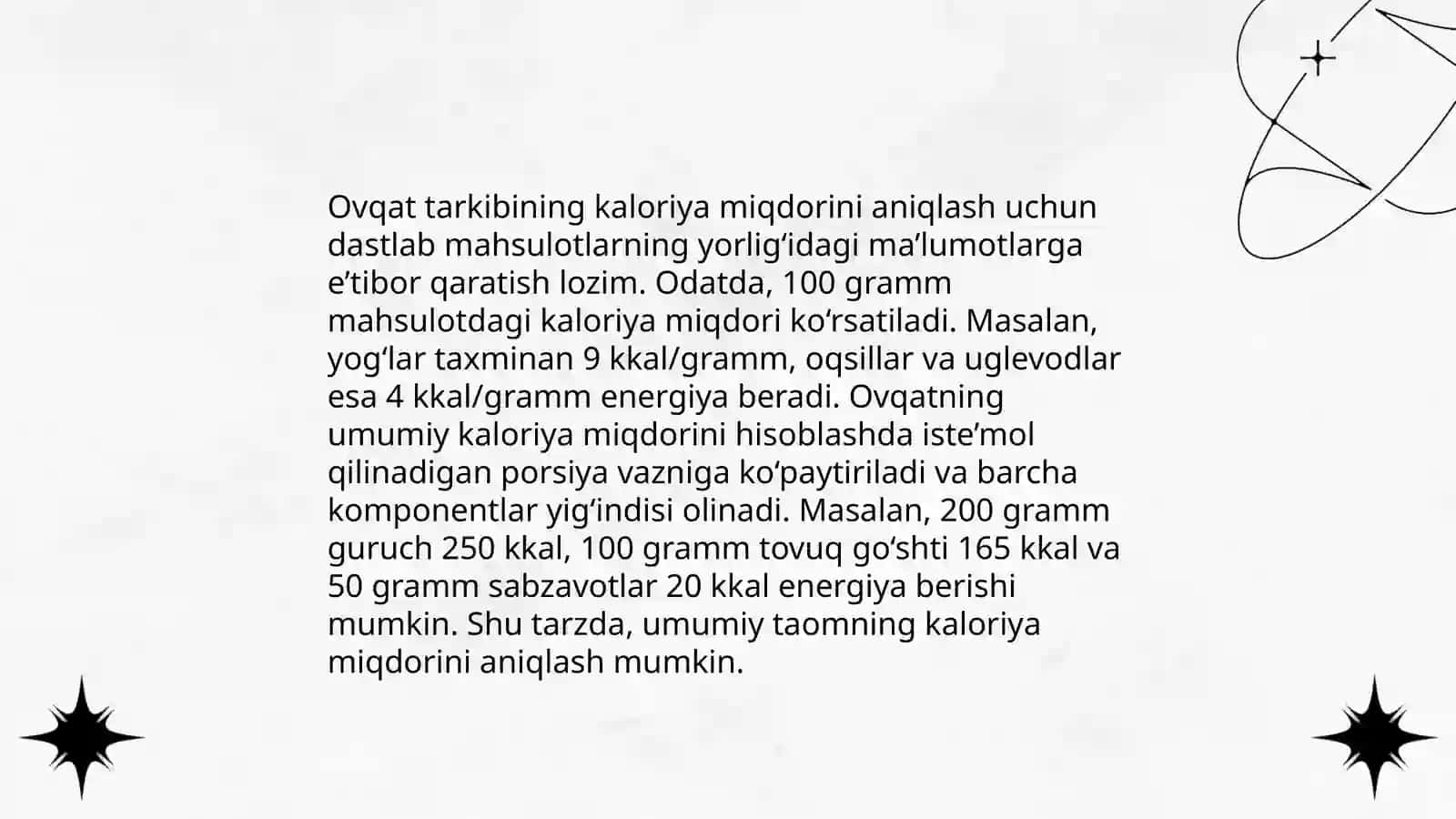Ovqatni energetik adekvatligini aniqlash 3