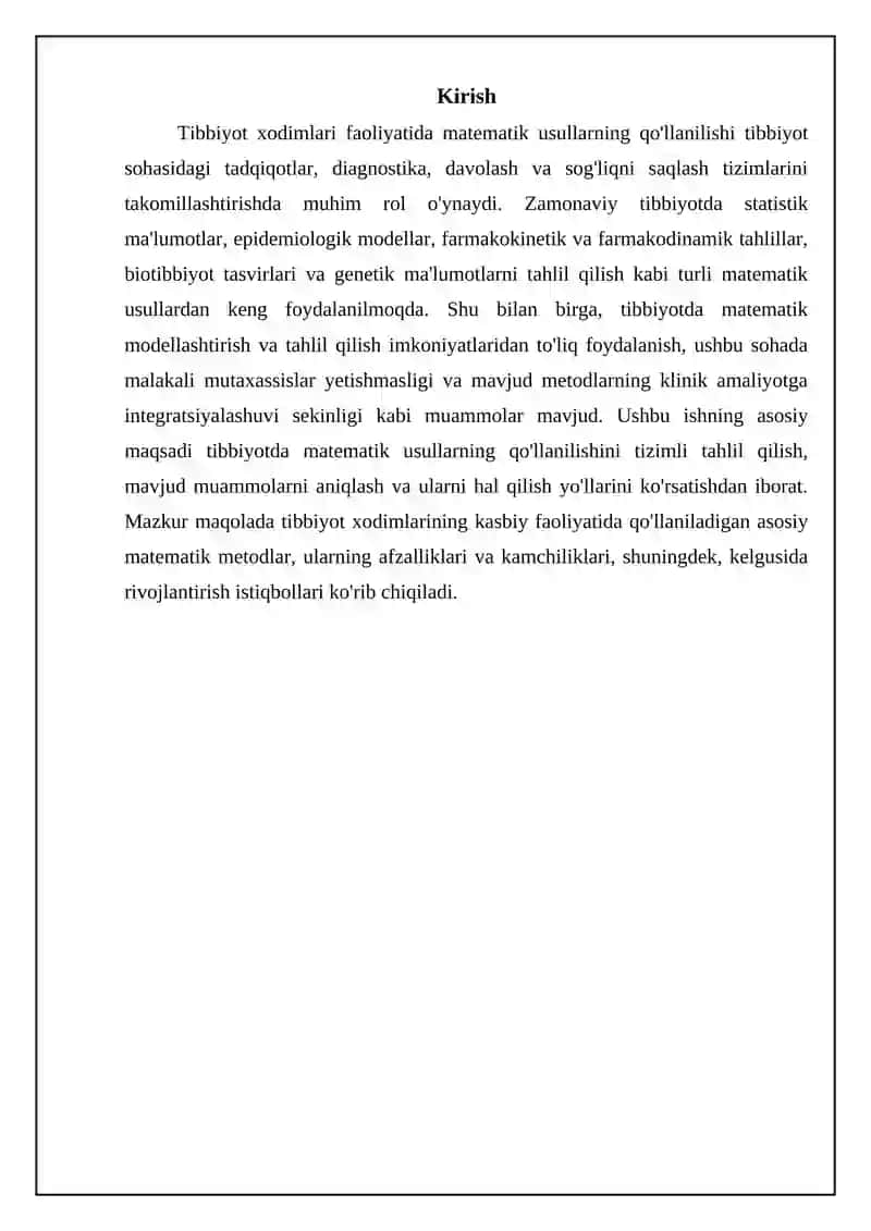 Tibbiyot xodimlarining professional faoliyatida matimatik metodlarini qoʻllash 3