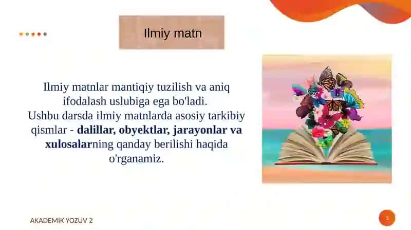 llmiy matnda dalillar, obyektlar, jarayonlar va xulosalarning berilishi 3