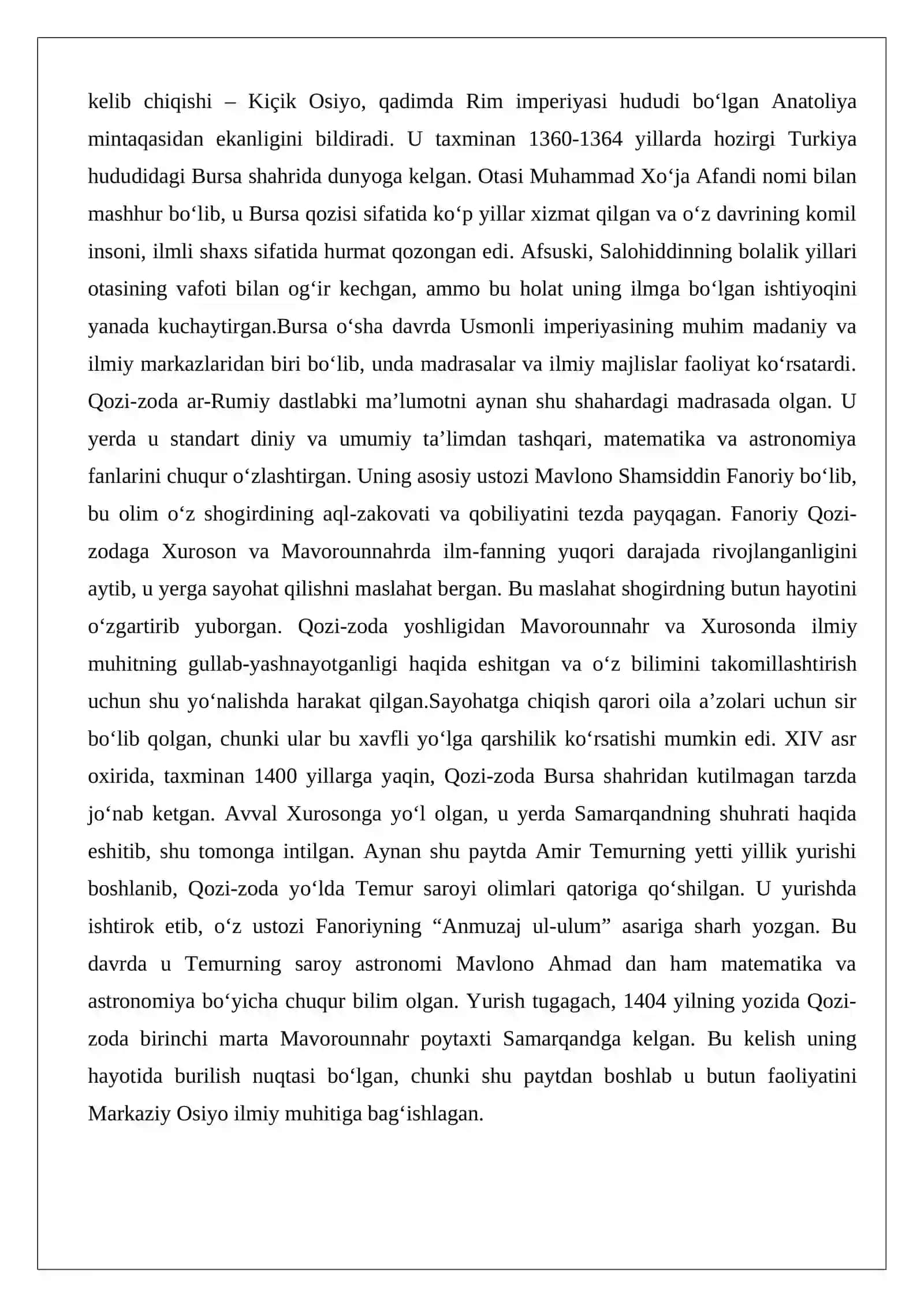 Qozi-zoda ar-Rumiyning hayoti va ilmiy faoliyati 3
