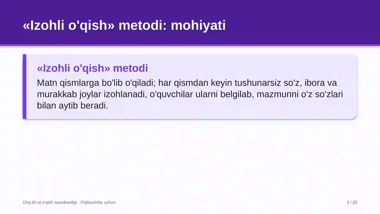ona tili va o'qish savodxonligi darslarida izohli o'qish metodidan foydalanish 6921 3