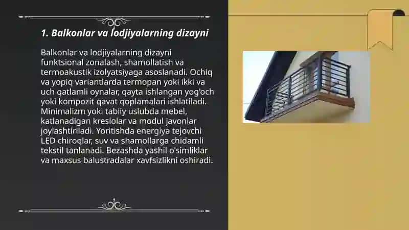 Balkonlar lodjalar erkerlar, deraza va eshiklar 3