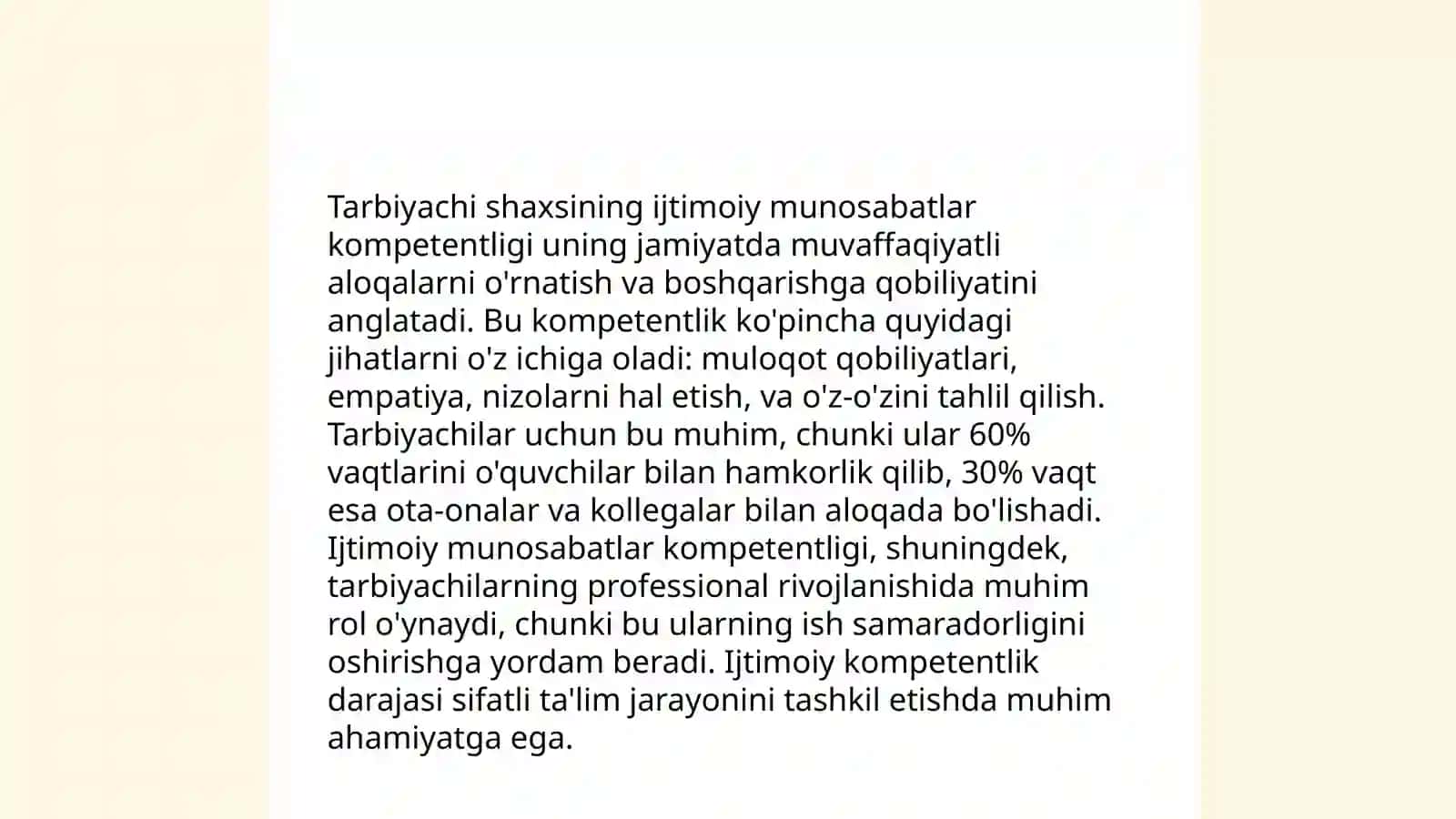 Tarbiyachi shaxsida ijtimoiy munosabatlarni rivojlantirishga oid kasbiy kompetentlikni rivojlanishi 3