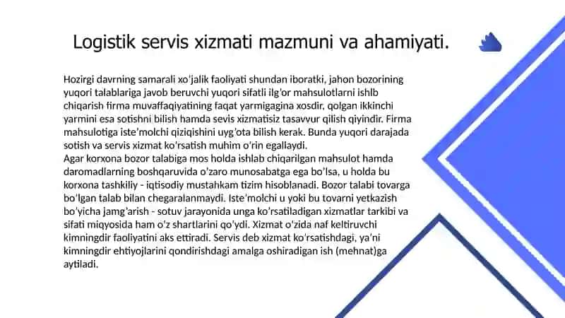 LOGISTIK SERVIS  XIZMAT KO'RSATISH 3