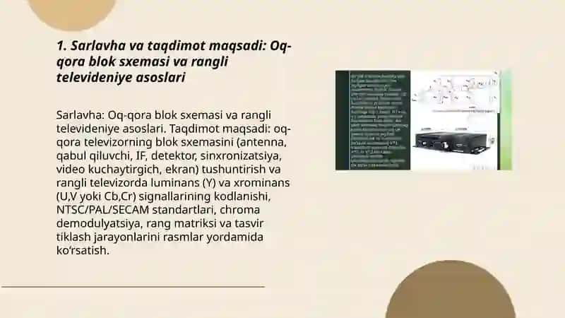 Oq-qora televizorning blok sxemasi va rangli televivenie asoslari 3