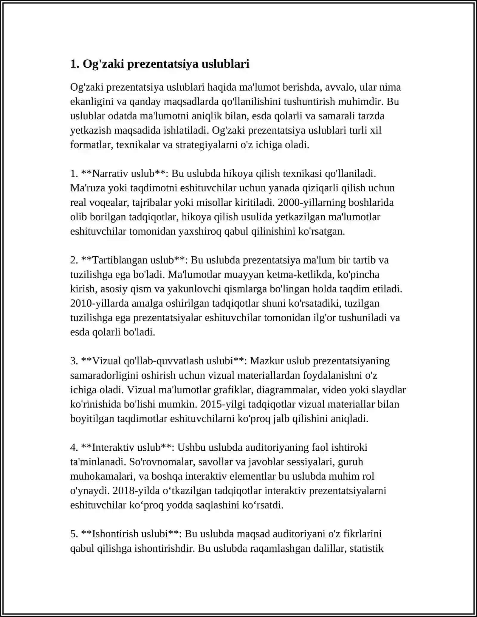 Og'zaki prezentatsiya uslublari 3