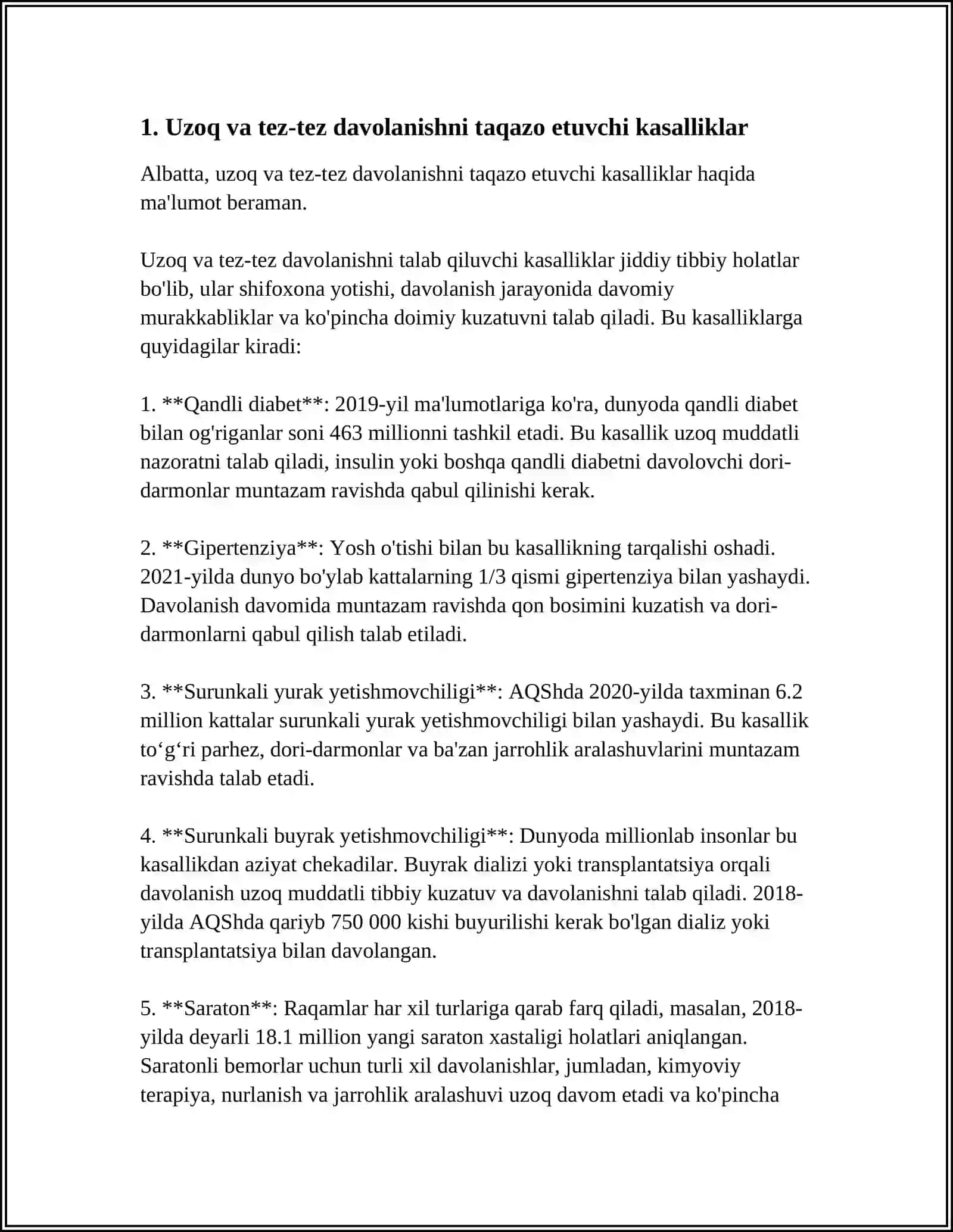Uzoq va tez-tez davolanishni taqazo etuvchi kasalliklar 3