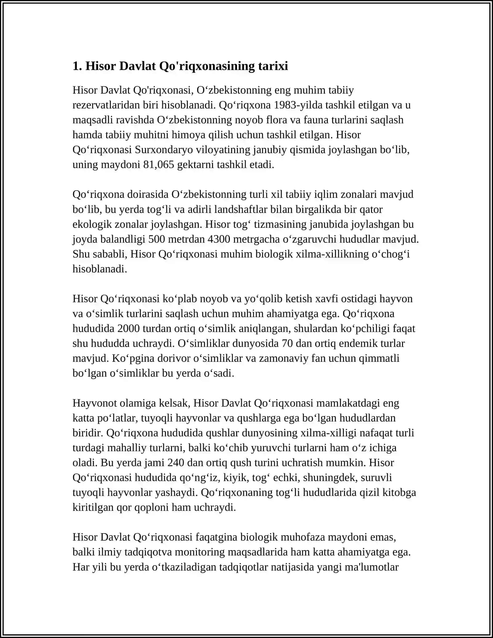 HISOR DAVLAT Qo'RIQXONASI 3