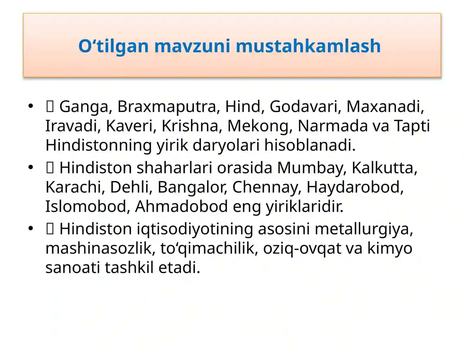 O‘tilgan mavzu mustahkamlash 3