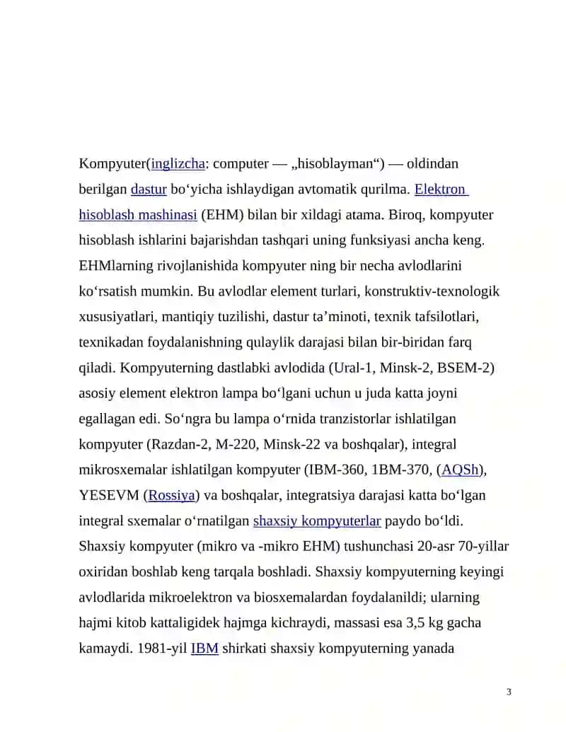 "Kompyuter turlari va ularning fazifalari" 3