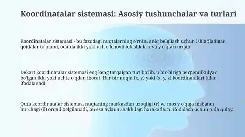 Koordinatalar sistemasi. Funksiyaning grafigi. 3