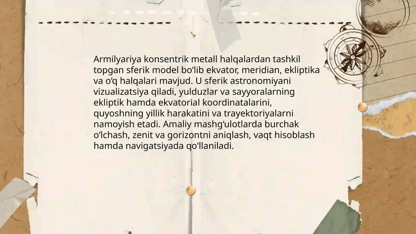 Armilyariya (armillary sphere) va uning sferik model sifatidagi qoʻllanilishi 3