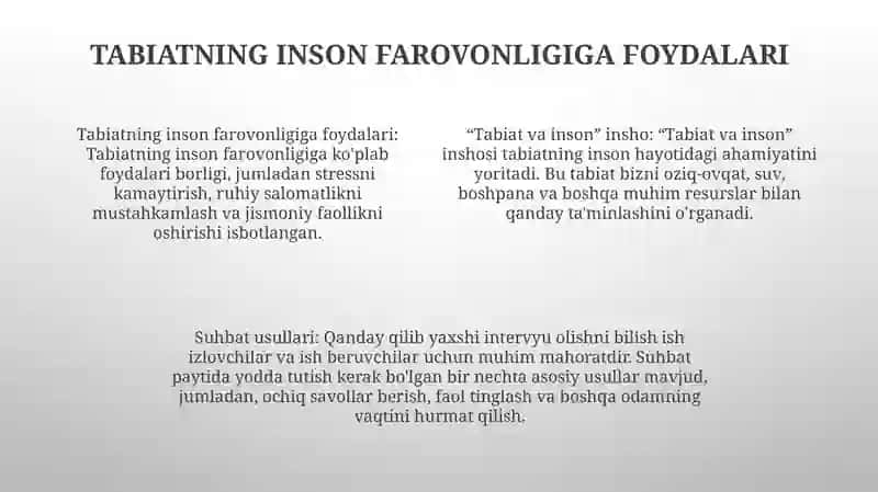 Tabiat Va Inson. “Tabiat” Matni. Intervyu Olish Va Intervyu Berish Qoidalari 3