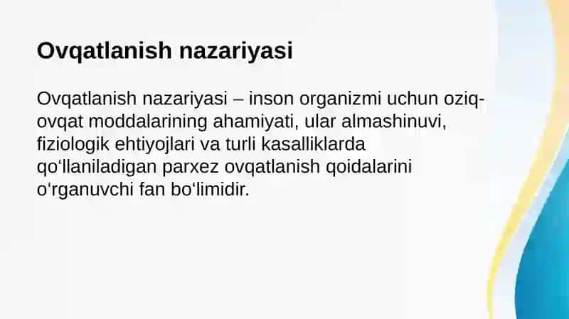 Tibbiyotda ovqatlanish nazariyasi. Parxez stollari. 3