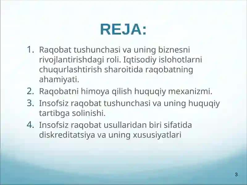 Raqobatning huquqiy taʼminlanishi 3