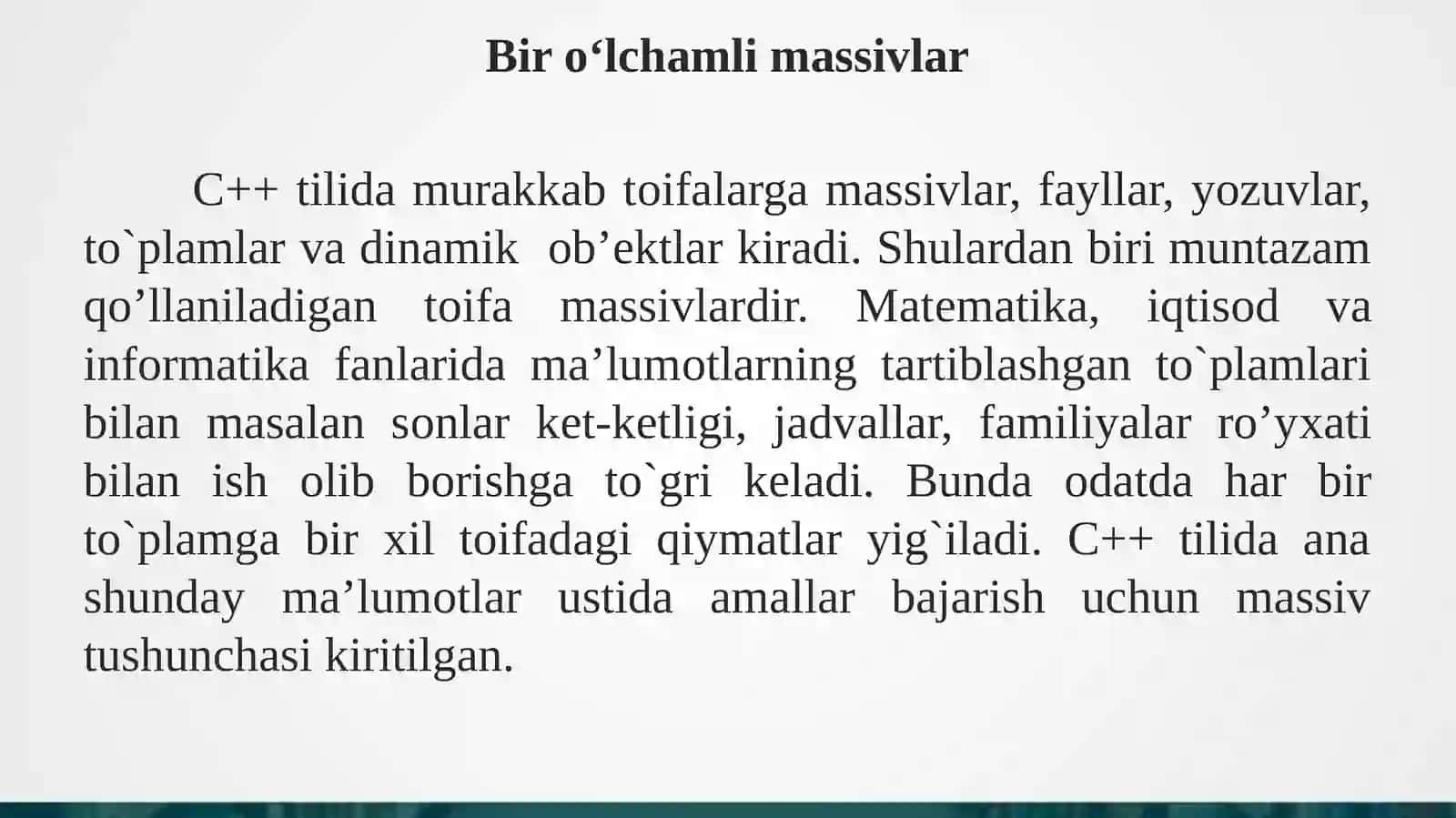 Bir o‘lchovli massivlar 3
