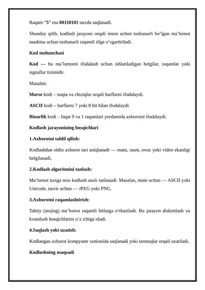 BERILGANLARNI KODLASH USULLARI 3