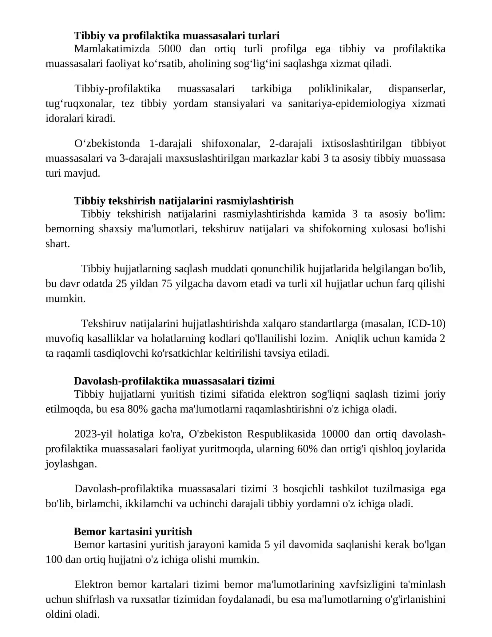 Tibbiy-profilaktika muassasalari yaratish 3
