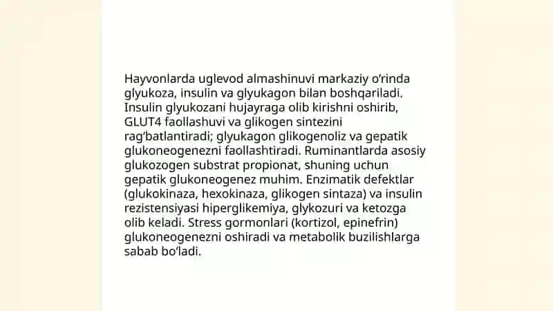 Hayvonlarda uglevod almashishining buzilishi 3