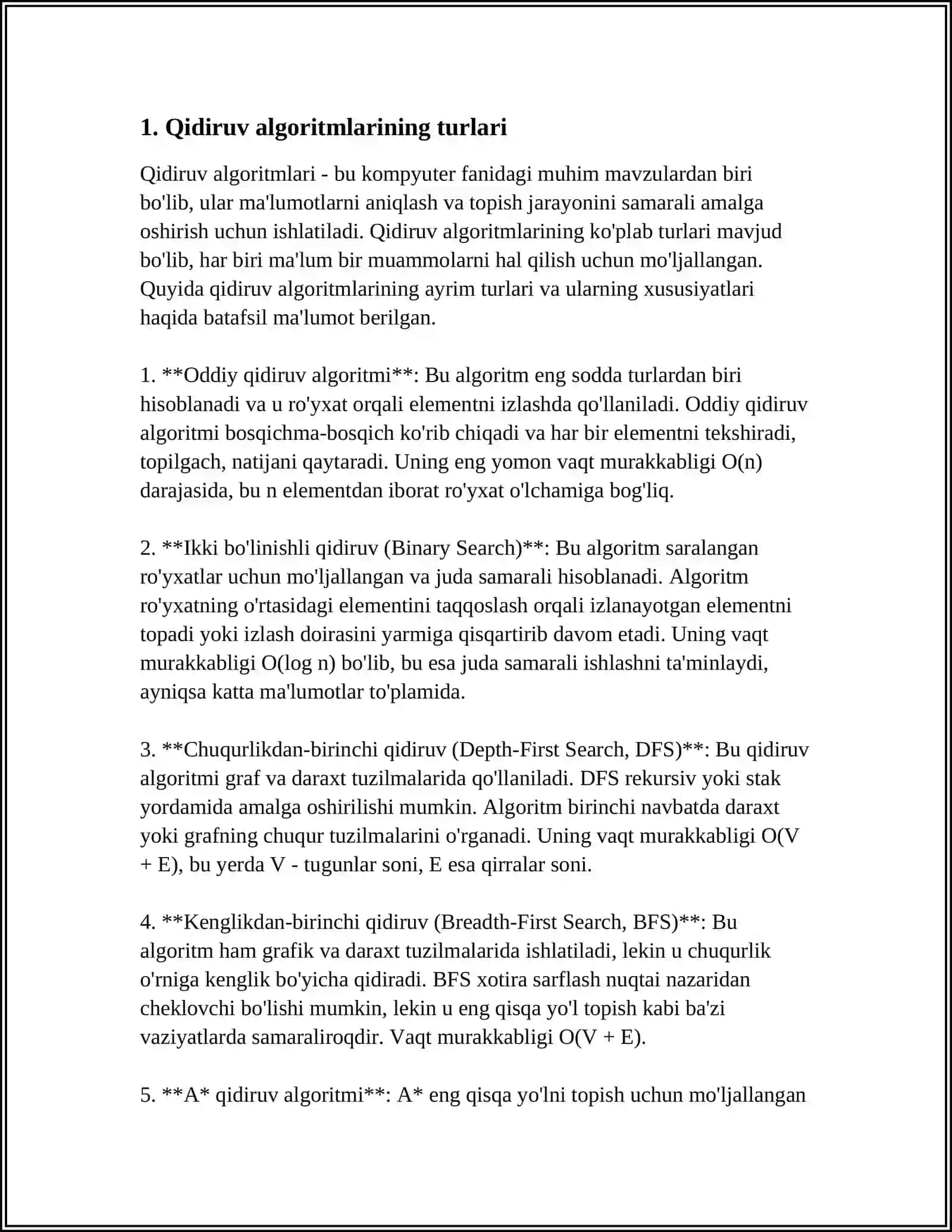 QIDIRUV ALGORITMLARI ASOSIDA RAQIB QIDIRUVINI ISHLAB CHIQISH 3