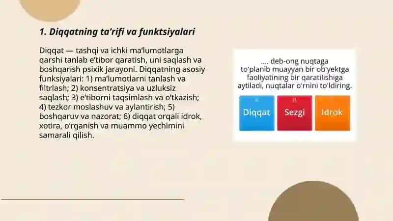 Diqqatning taʼrifi va funktsiyalari 3