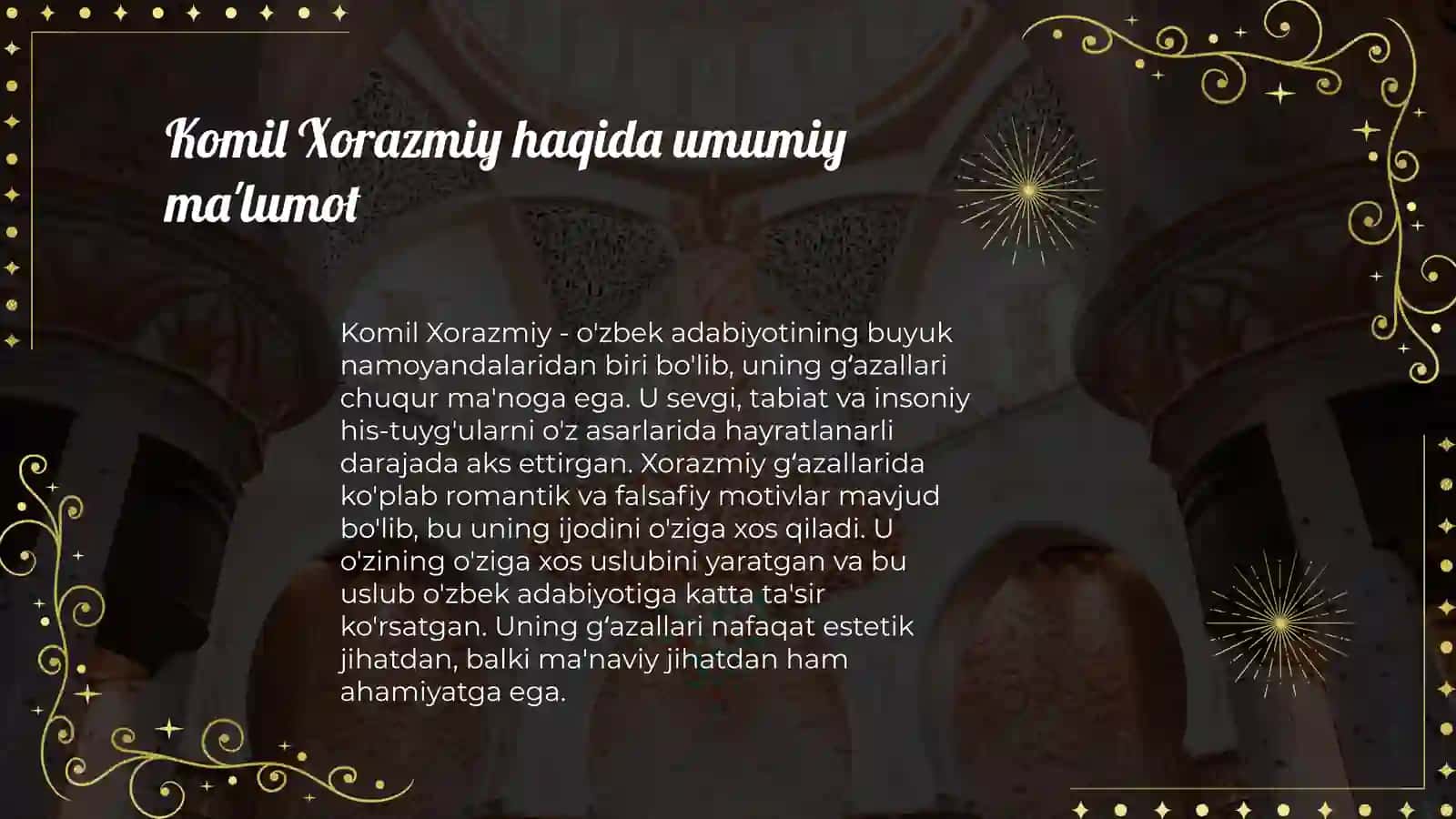 Komil Xorazmiy devoni va gʻazallari tahlili 3