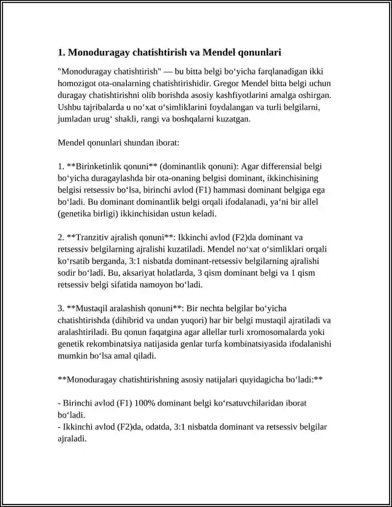 Monoduragay chatishtirish va Mendel qonunlari 3
