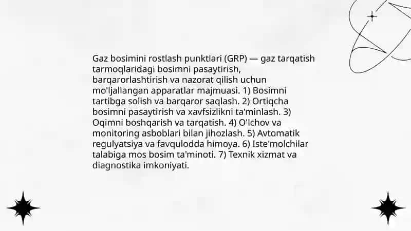 Gaz bosimini rostlash punktlari GRP 3