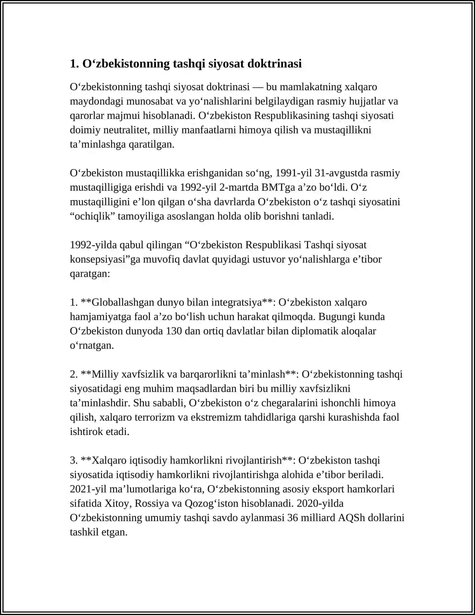 Oʻzbekistonning tashqi siyosat doktrinasi 3