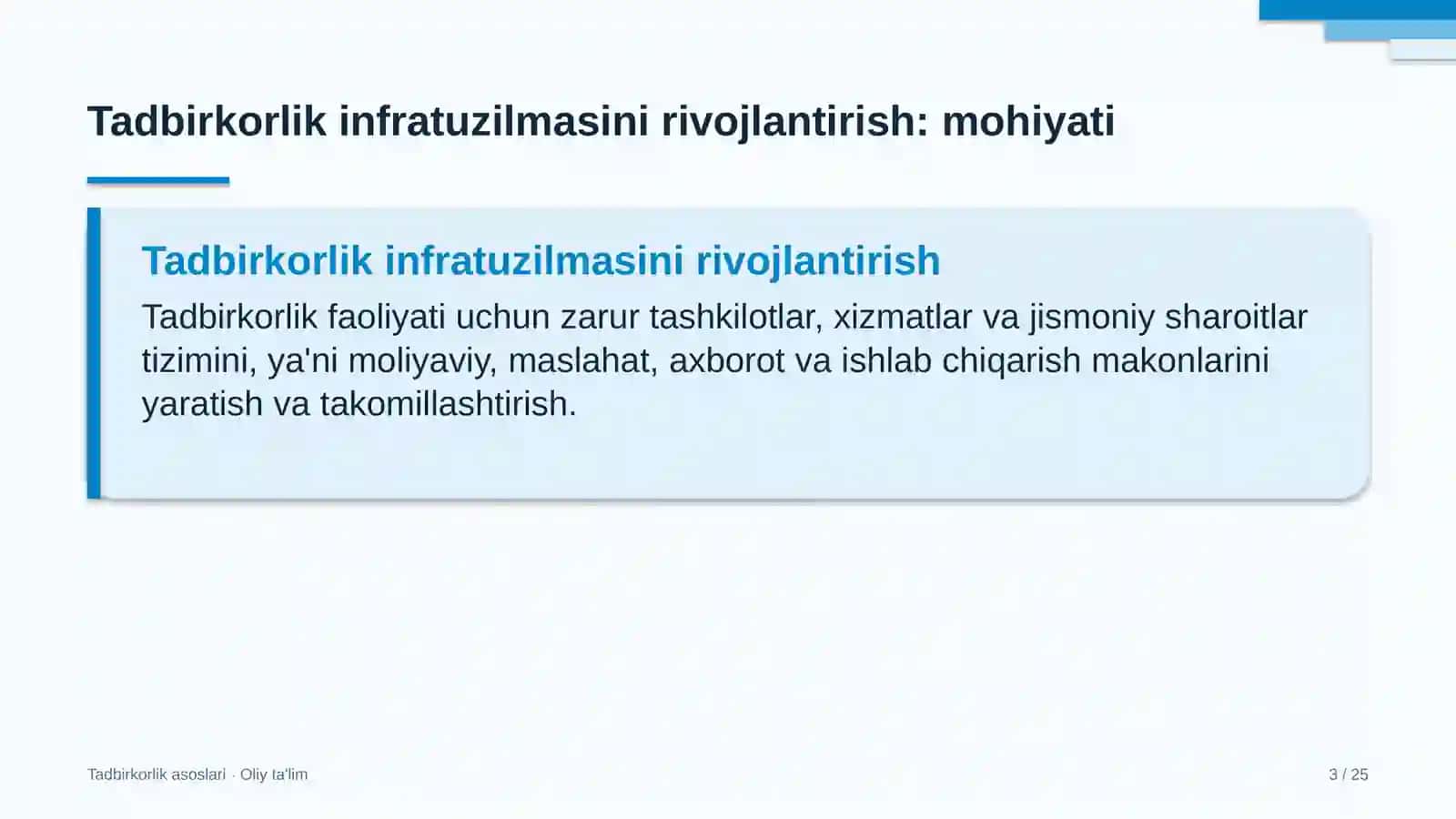 Tadbirkorlik Asoslari · Oliy Ta'lim 3