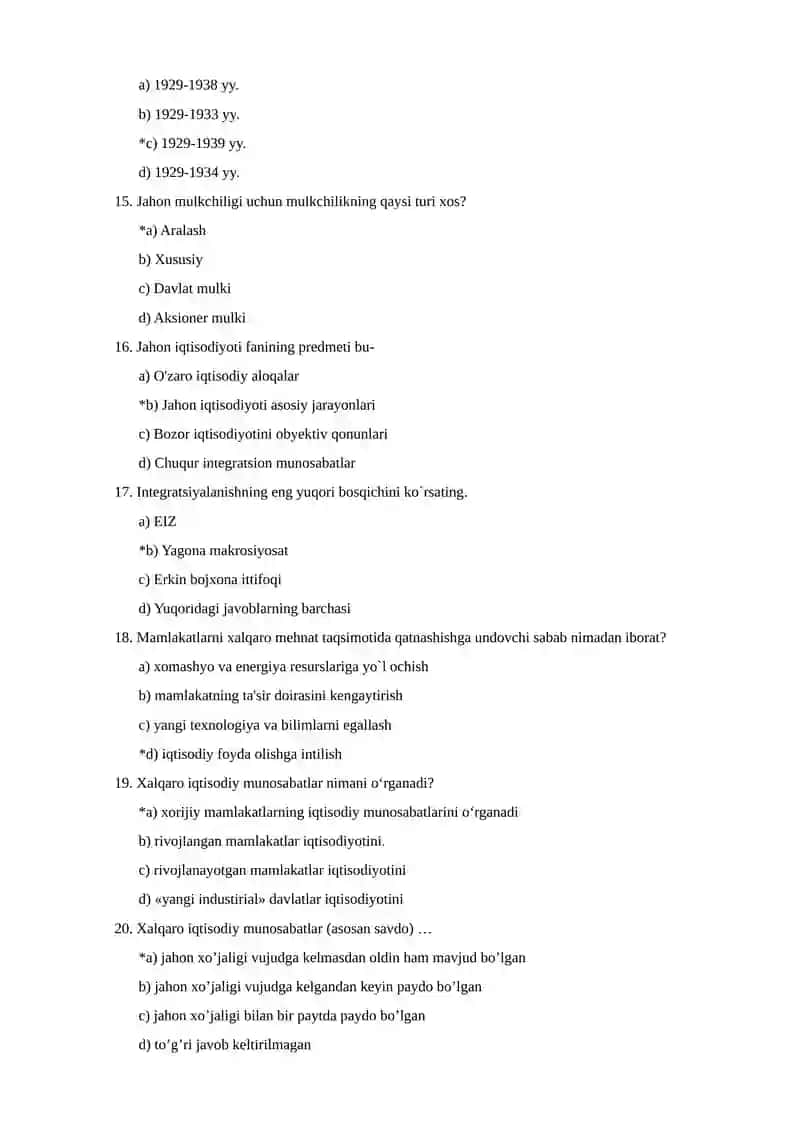 Jahon iqtisodiyoti fanidan test 3