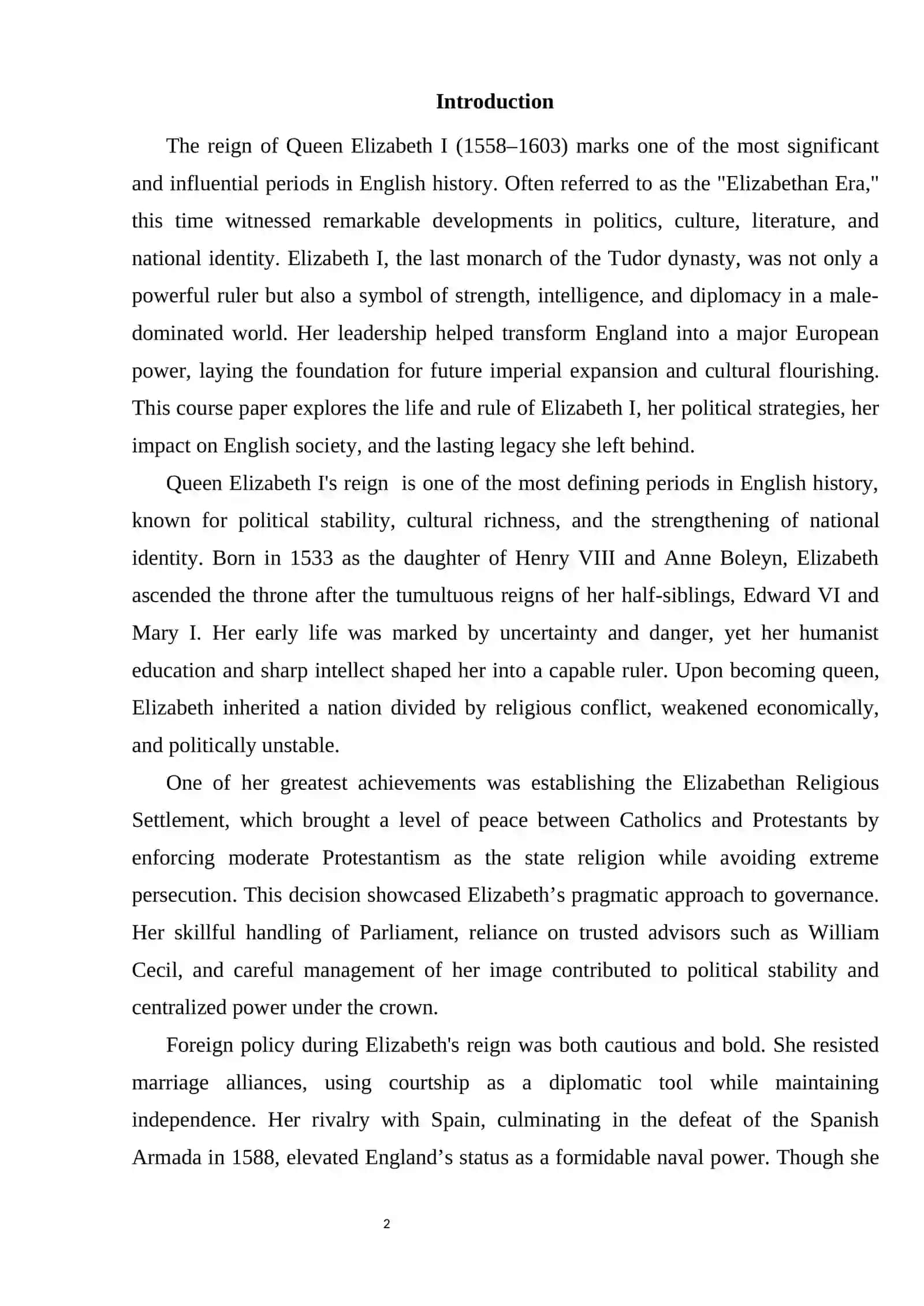 Course Work on "Elizabeth and England" 3