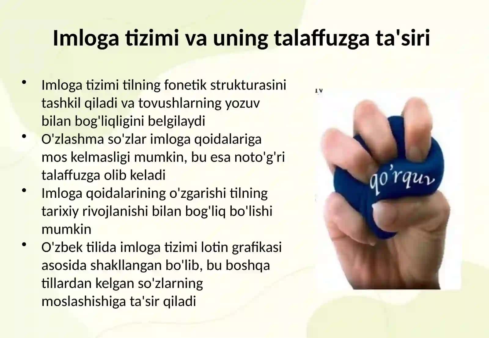 Talaffuzning imloga ta'sirlari. O'zlashma so'zlar talaffuzi 3