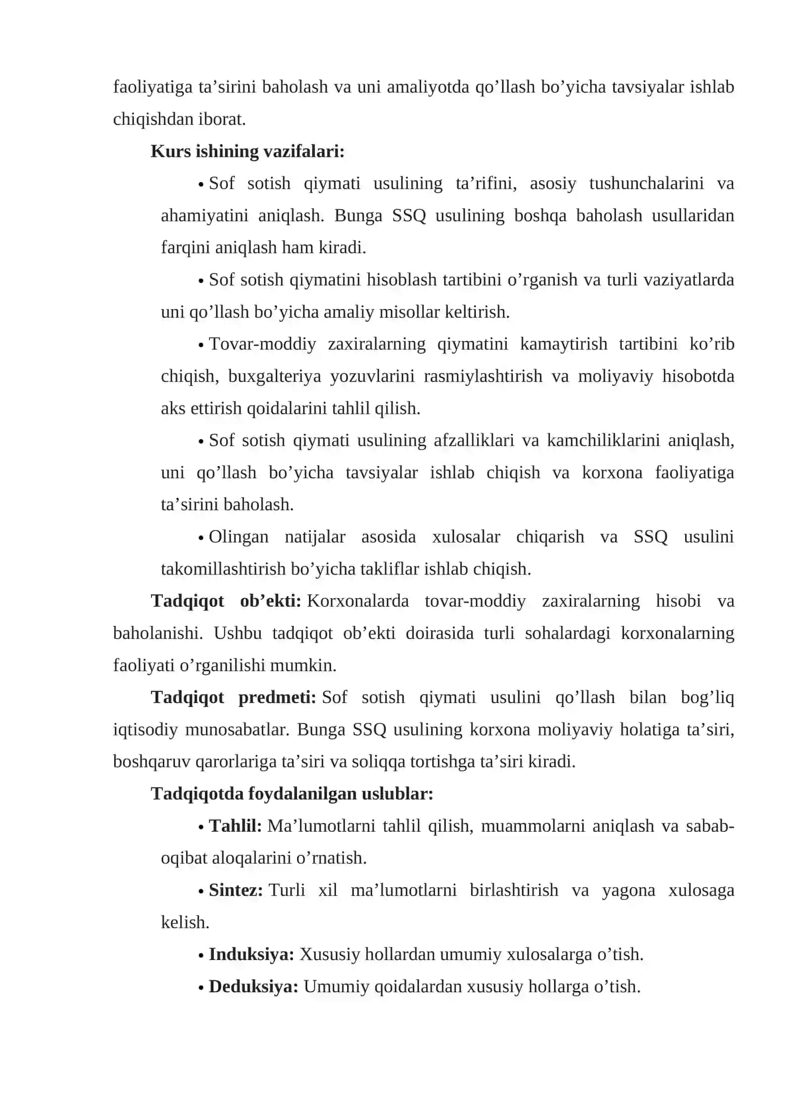 SOF SOTISH QIYMATI USULI 3