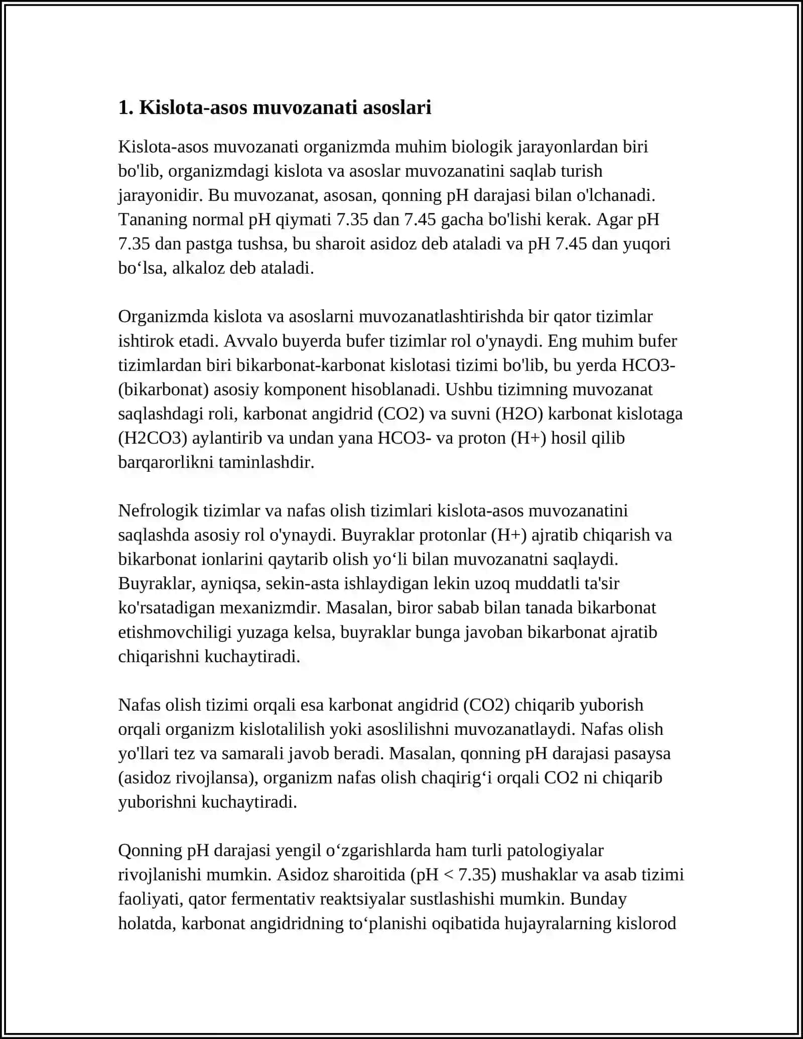 Kislota-asos muvozanati.Bufеr sistemalar 3