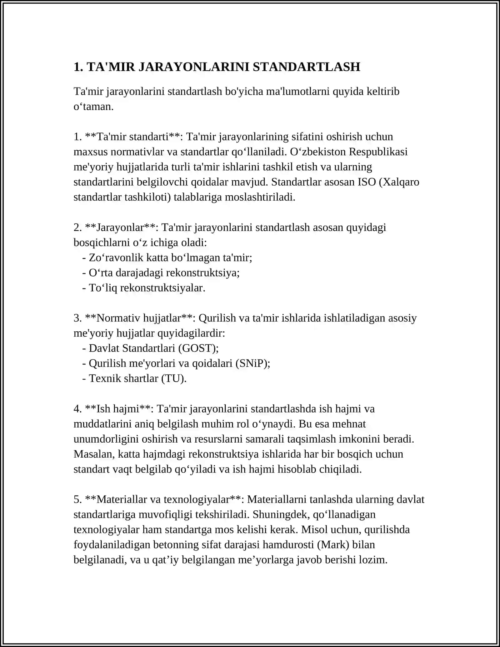 RAQA TA'MIRIGA QOYILADIGAN TALABLAR 3