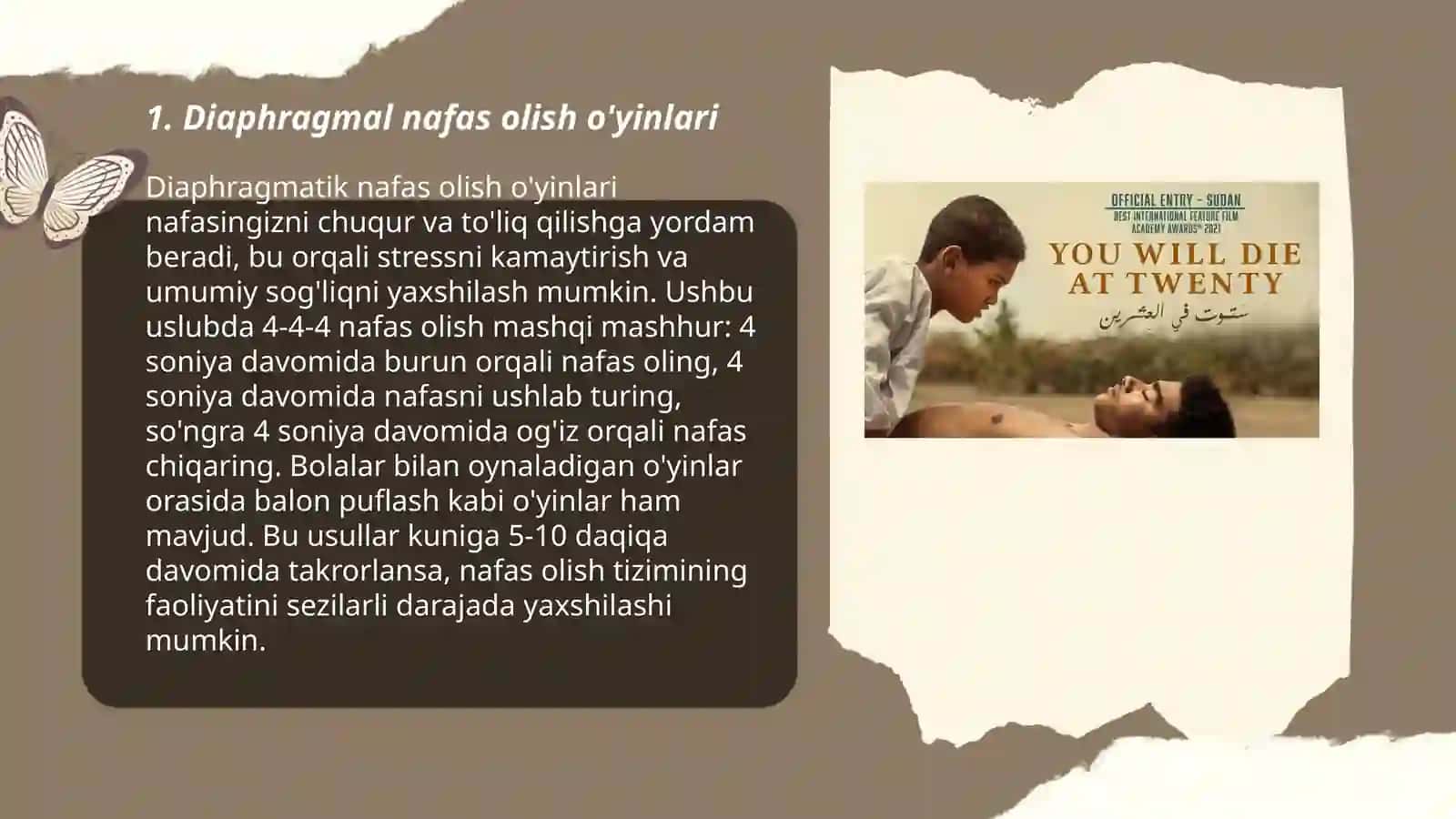 Diaphragmal nafas olish o'yinlari 3