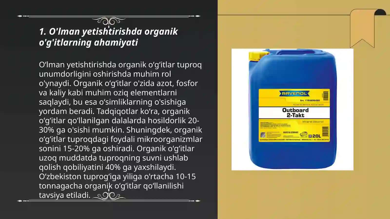O'lman yetishtirishda organik va mineral òĝitlarni qòllash 3
