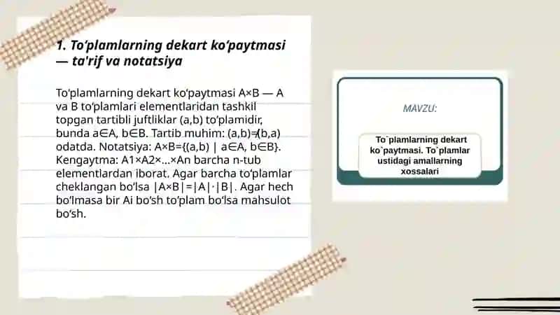 To‘plamlarning dekart ko‘paytmasi 3