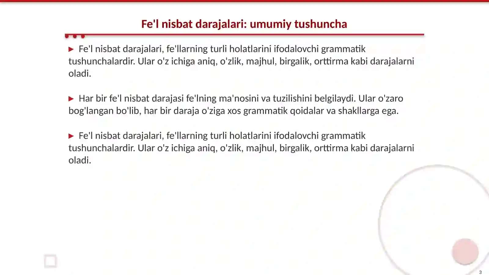 Fe'l nisbat darajalari 3
