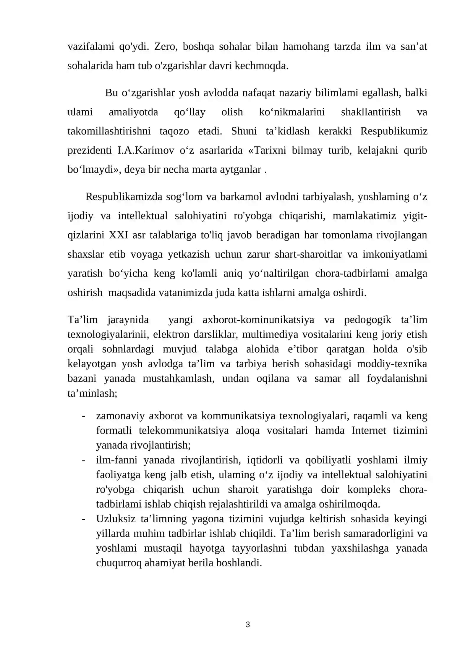 5110800 – Tasviriy san’at va muhandislik grafikasi ta’lim yo’nalishi bo’yicha bakalavr darajasini olish uchun 3
