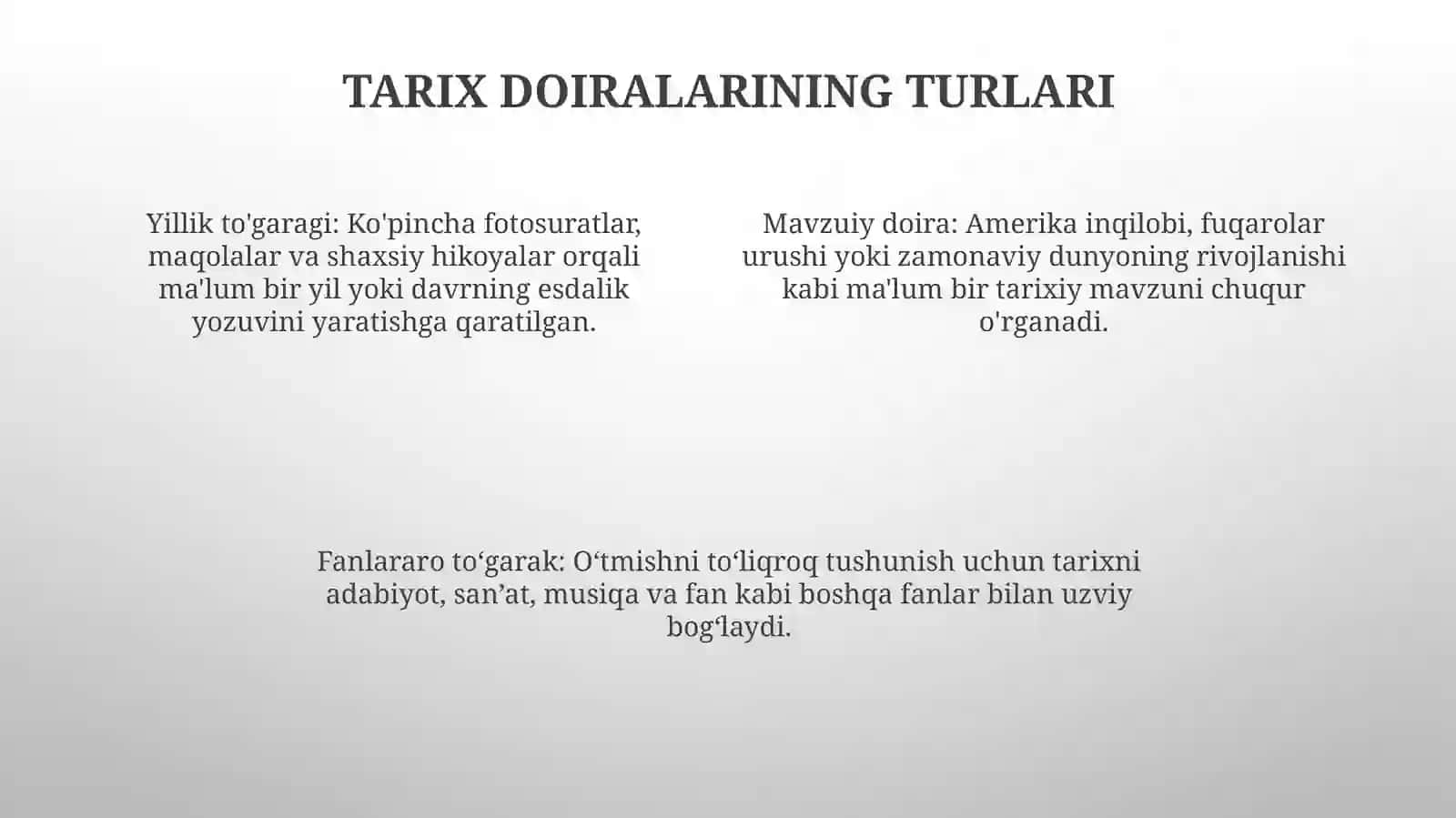 Tarix Fanidan ToʻGaraklar Tashkil Etish 3