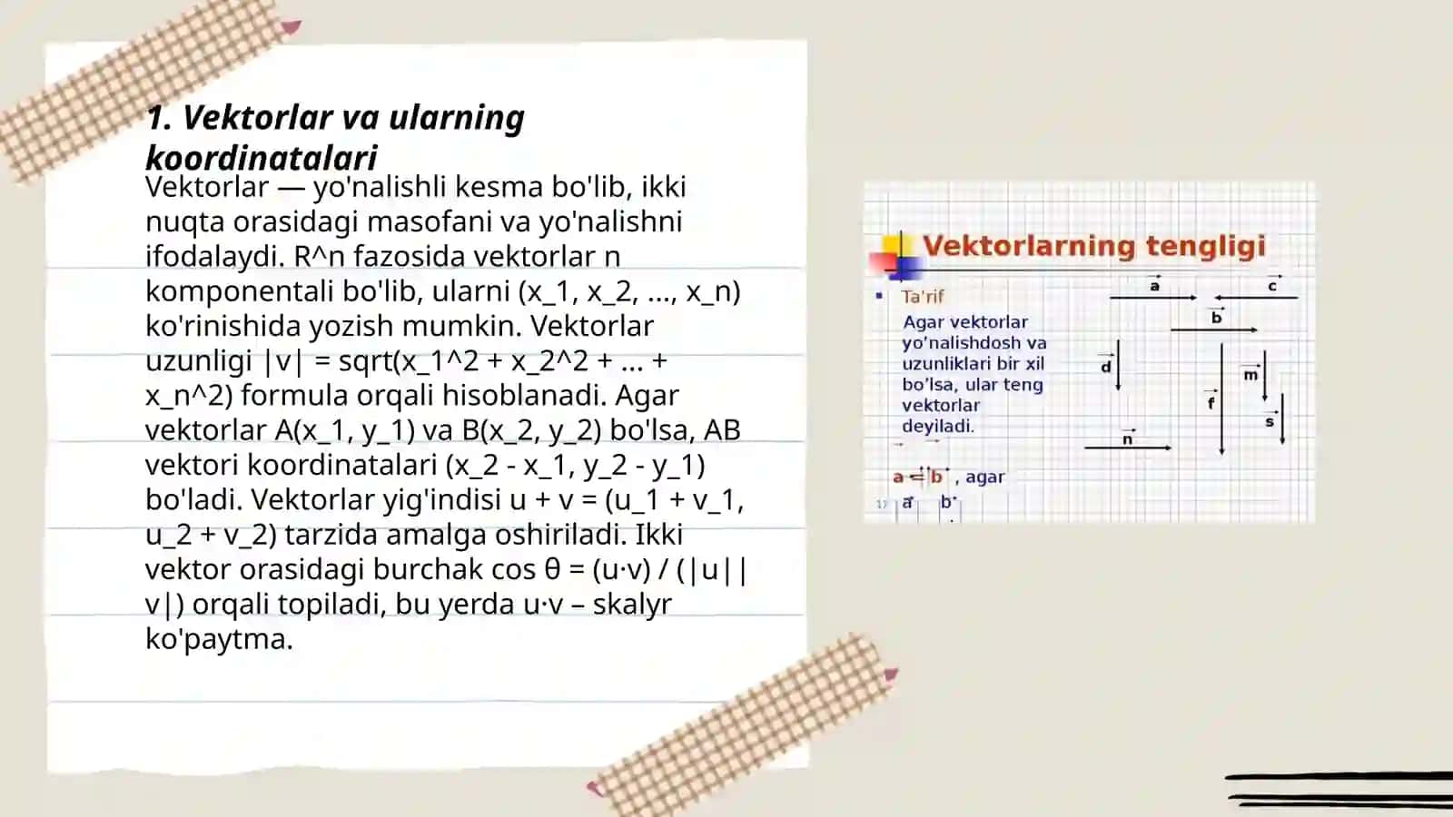Vektorlar va ularning koordinatalari 3