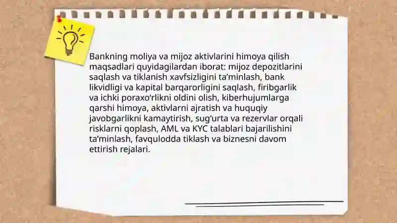 Bank xavfsizligining maqsad vazifalari 3