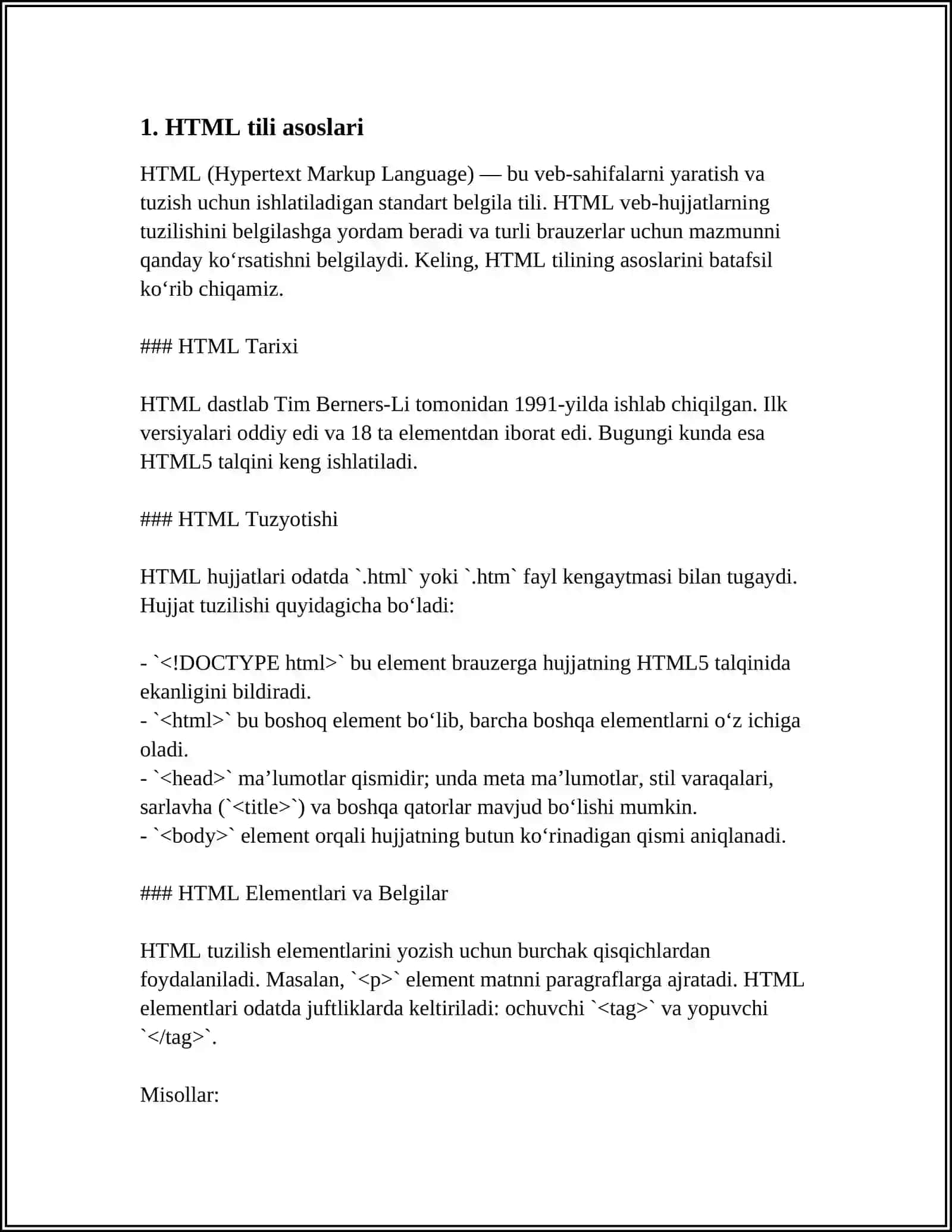 WEB SAHIFA HTML TILI 3