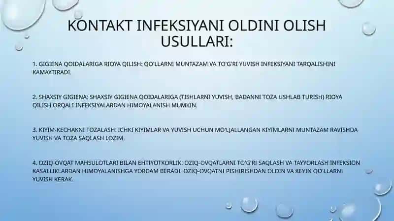 Kontakt infeksiyani oldini olish usullari 3