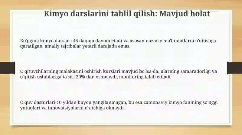 Kimyo darslarini analiz qilish, uni takomillashtirish metodikasi 3